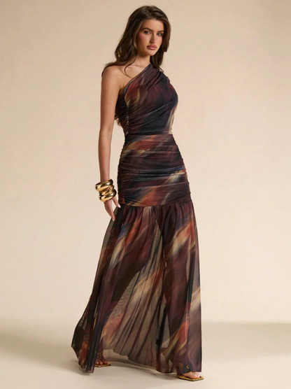 Estelle Asymmetrical Shoulder Maxi Dress