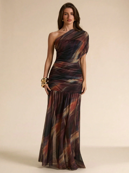 Estelle Asymmetrical Shoulder Maxi Dress