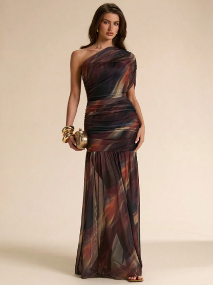 Estelle Asymmetrical Shoulder Maxi Dress