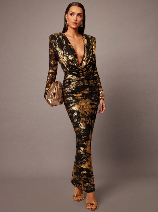 Kimberley Gold Metallic Maxi Dress