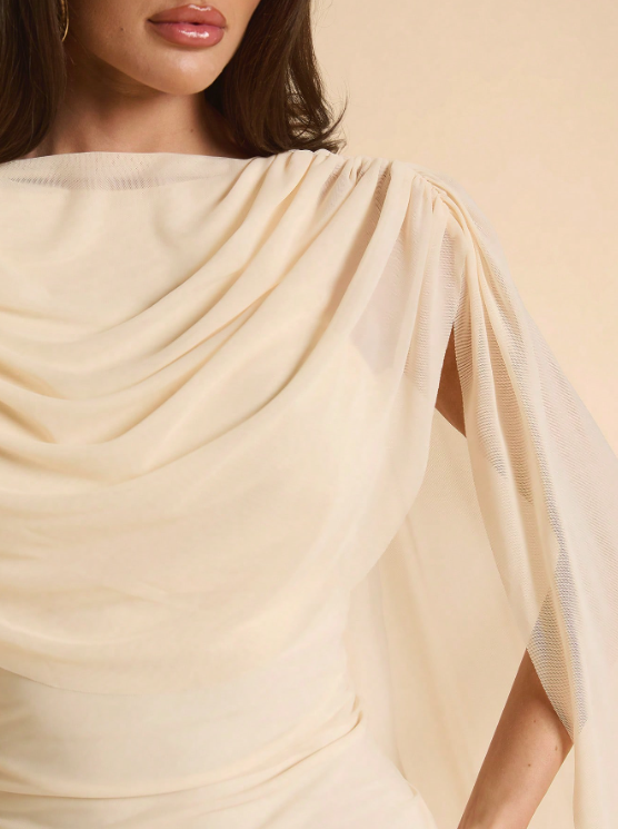Kalyssa Draped Neck Fitted Mini Dress