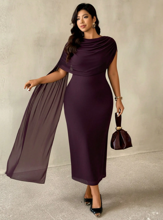 Claire Cowl Neck Mesh Midi Dress
