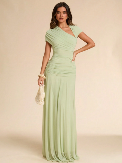 Isabeau Asymmetric Ruched Fitted Maxi Dress