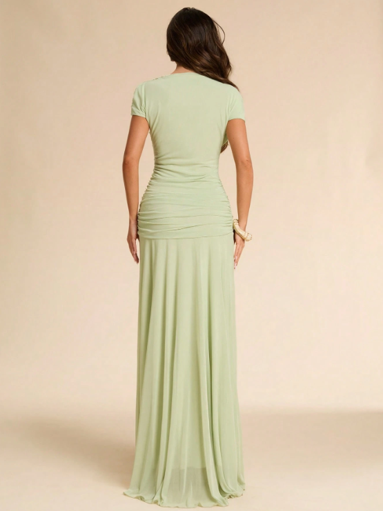 Isabeau Asymmetric Ruched Fitted Maxi Dress