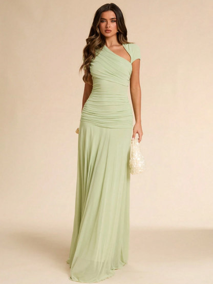 Isabeau Asymmetric Ruched Fitted Maxi Dress