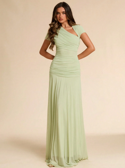 Isabeau Asymmetric Ruched Fitted Maxi Dress