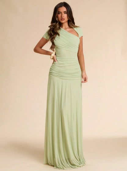 Isabeau Asymmetric Ruched Fitted Maxi Dress