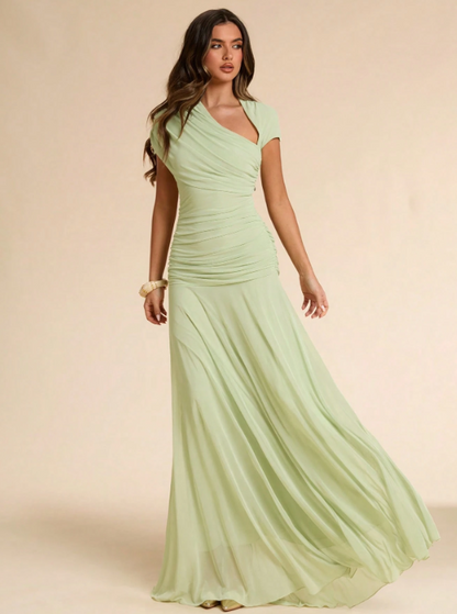 Isabeau Asymmetric Ruched Fitted Maxi Dress