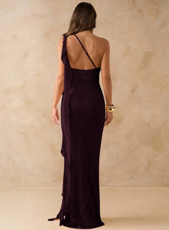 Emmy Asymmetric Ruched Maxi Dress