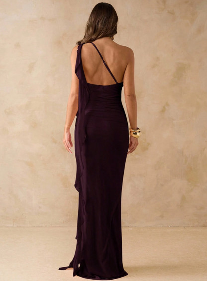 Emmy Asymmetric Ruched Maxi Dress