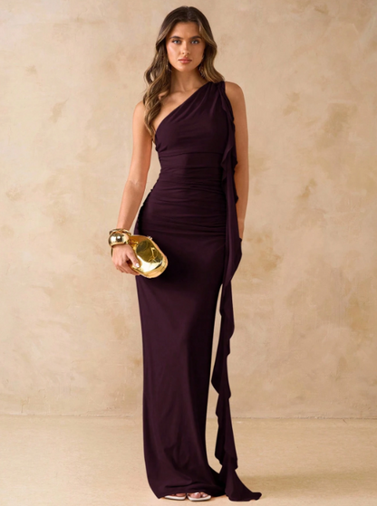 Emmy Asymmetric Ruched Maxi Dress