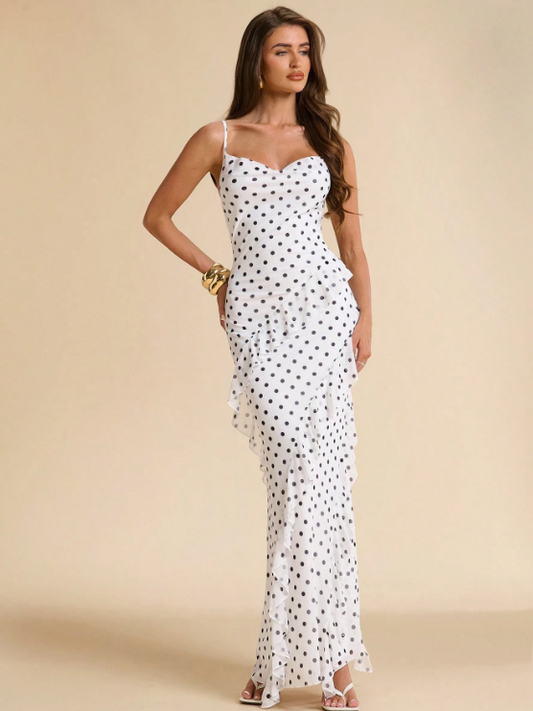 Emilie Polka Dot Ruffle Maxi Dress