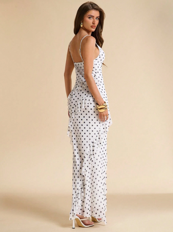 Emilie Polka Dot Ruffle Maxi Dress