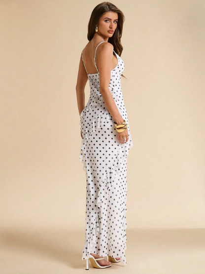 Emilie Polka Dot Ruffle Maxi Dress