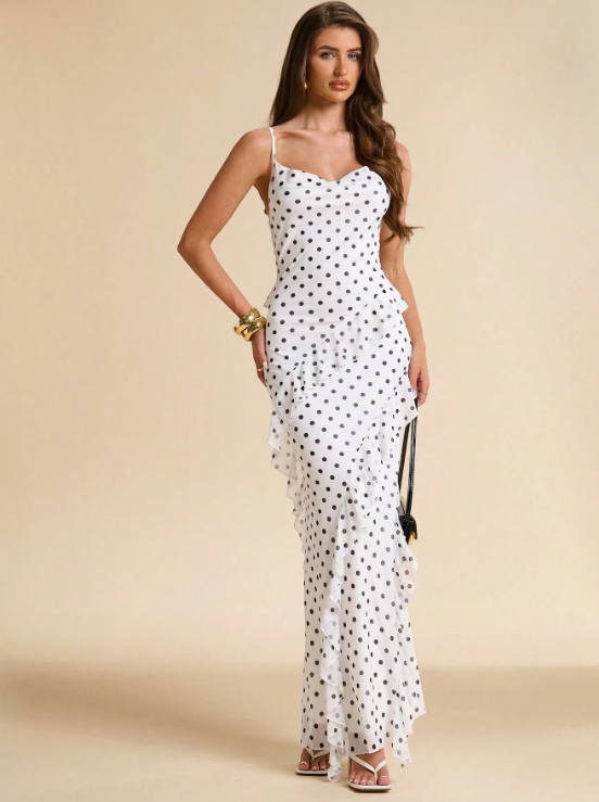 Emilie Polka Dot Ruffle Maxi Dress