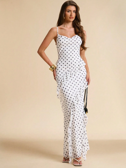 Emilie Polka Dot Ruffle Maxi Dress