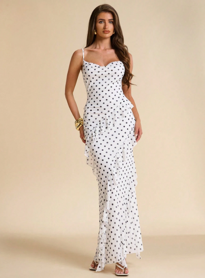 Emilie Polka Dot Ruffle Maxi Dress