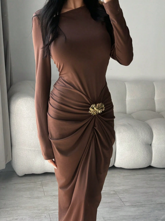 Beverly Coffee Brown Midi Dress