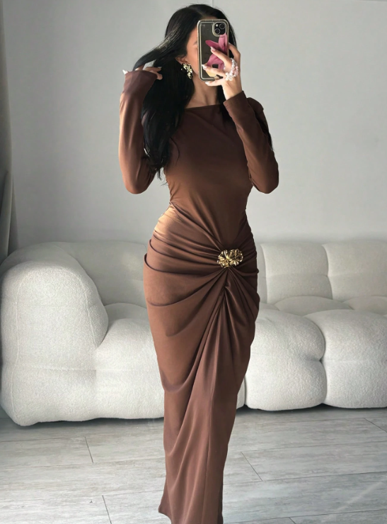 Beverly Coffee Brown Midi Dress