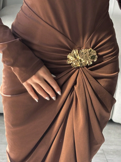 Beverly Coffee Brown Midi Dress