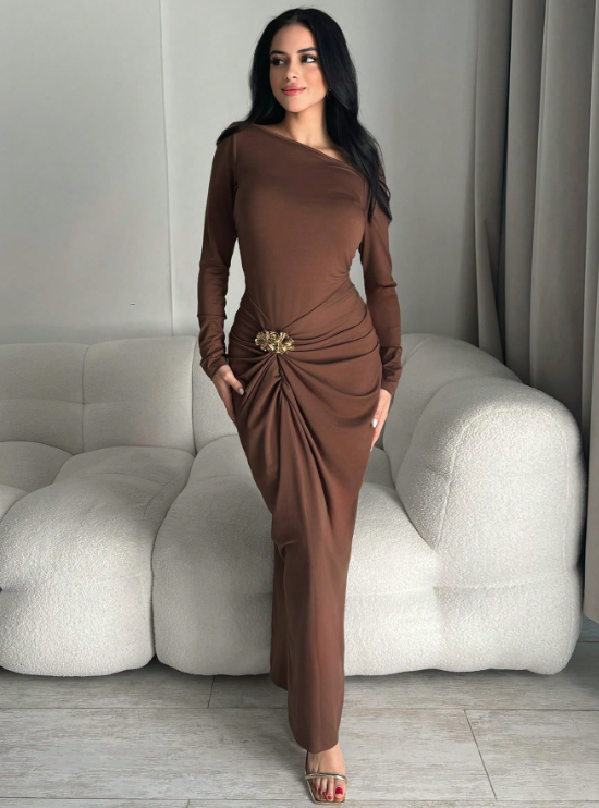 Beverly Coffee Brown Midi Dress