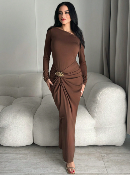 Beverly Coffee Brown Midi Dress