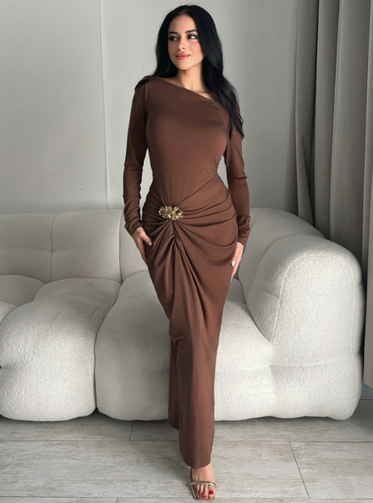 Beverly Coffee Brown Midi Dress