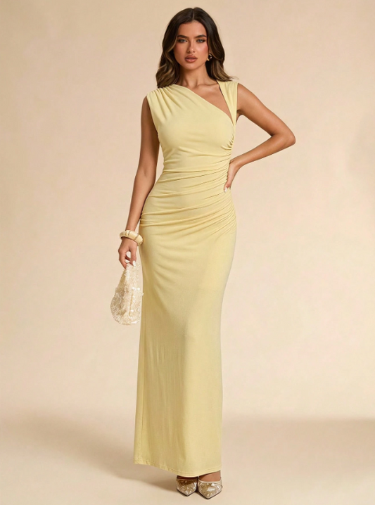 Monica Asymmetric Pleated Maxi Dress