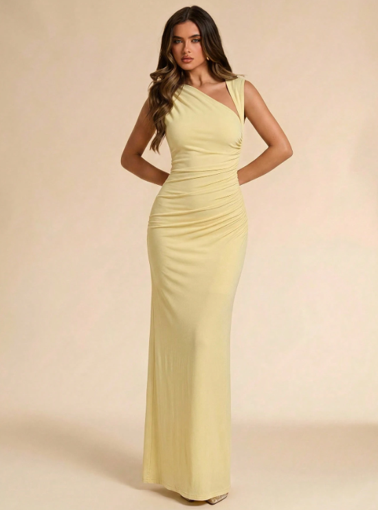 Monica Asymmetric Pleated Maxi Dress