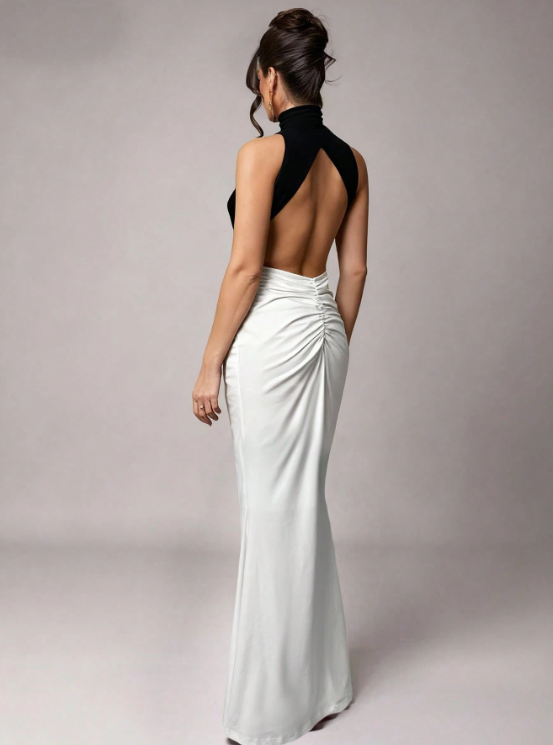 Tamara Black And White Backless Maxi Dress