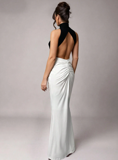 Tamara Black And White Backless Maxi Dress