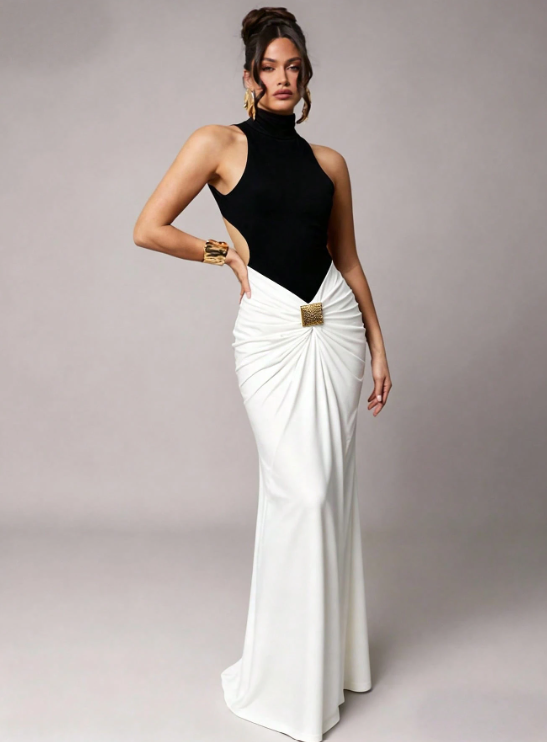 Tamara Black And White Backless Maxi Dress