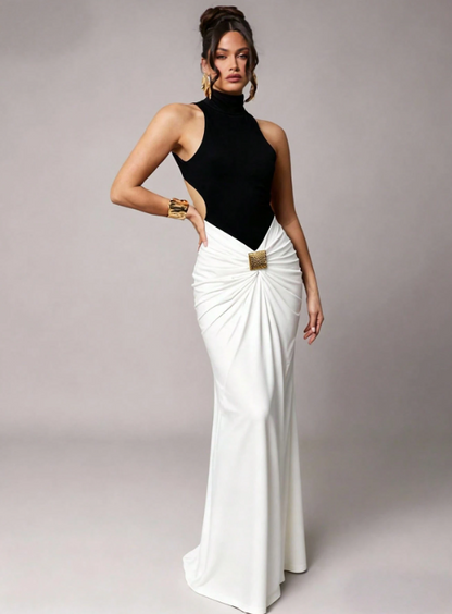 Tamara Black And White Backless Maxi Dress