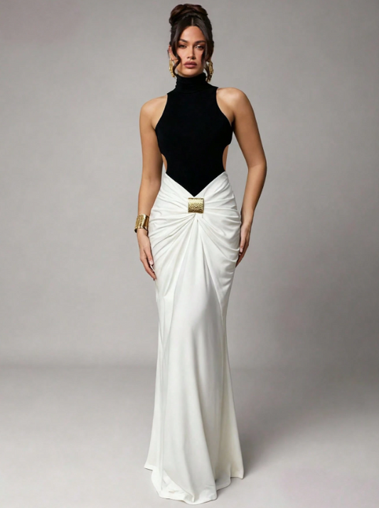 Tamara Black And White Backless Maxi Dress