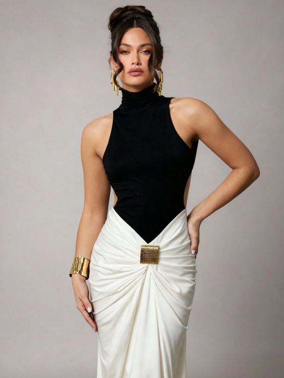 Tamara Black And White Backless Maxi Dress