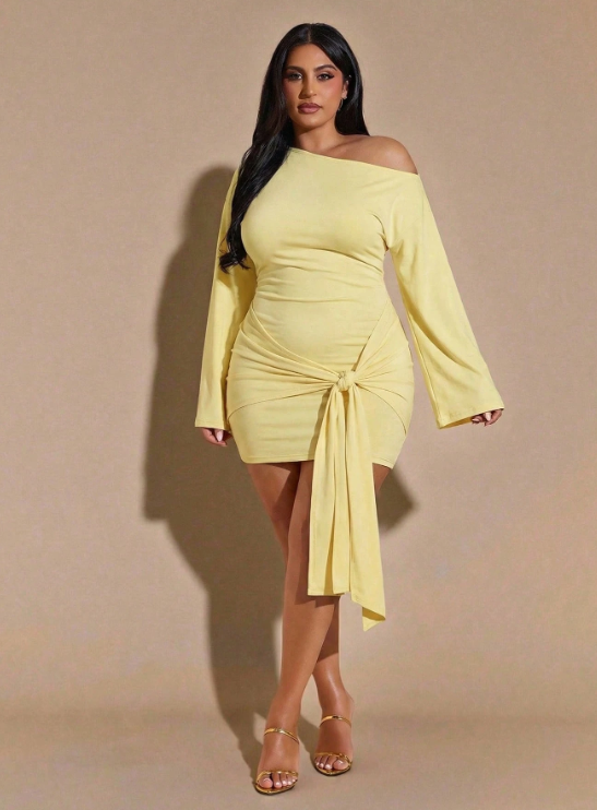 Kalyssa Asymmetric Shoulder Mini Dress