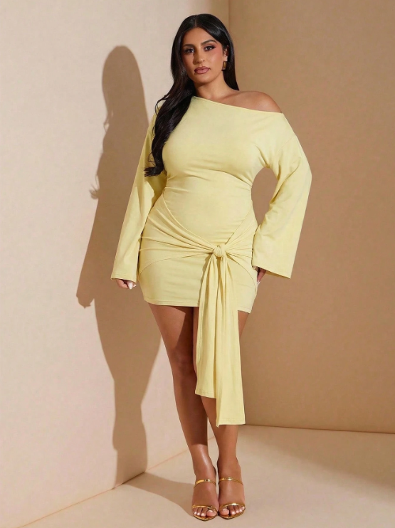 Kalyssa Asymmetric Shoulder Mini Dress