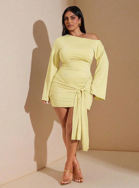 Kalyssa Asymmetric Shoulder Mini Dress