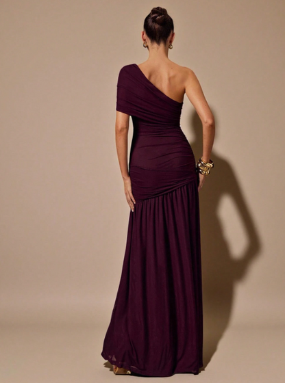 Zoé Burgundy One Shoulder Maxi Dress