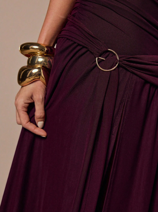 Zoé Burgundy One Shoulder Maxi Dress