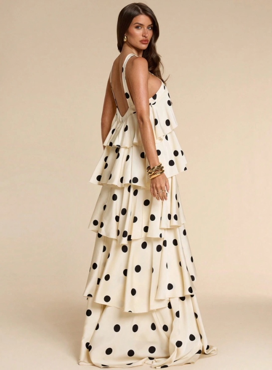Marina Polka Dot Ruffle Tiered Maxi Dress