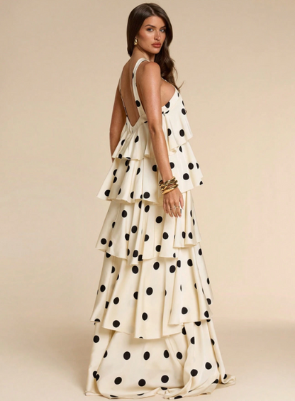 Marina Polka Dot Ruffle Tiered Maxi Dress