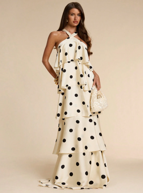 Marina Polka Dot Ruffle Tiered Maxi Dress