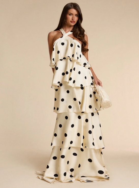 Marina Polka Dot Ruffle Tiered Maxi Dress