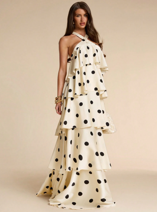 Marina Polka Dot Ruffle Tiered Maxi Dress