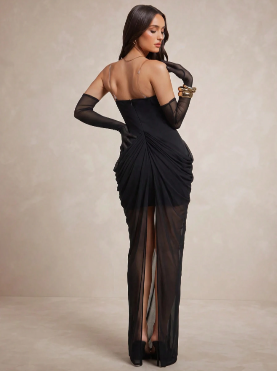 Kylie Sequin Maxi Dress with Gloves