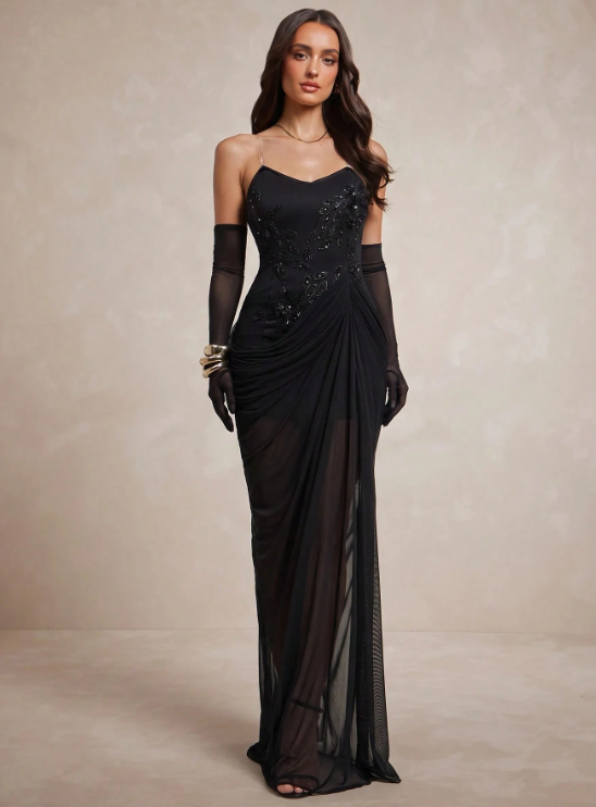 Kylie Sequin Maxi Dress with Gloves