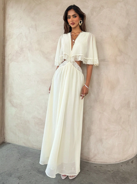 Teressa Apricot Flowy Chiffon Dress