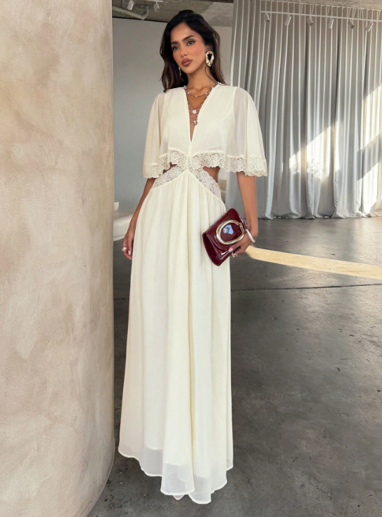 Teressa Apricot Flowy Chiffon Dress