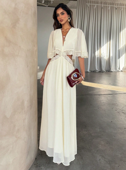 Teressa Apricot Flowy Chiffon Dress